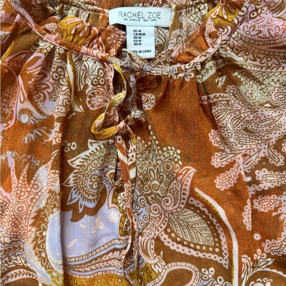 Rachel Zoe Paisley Blouse boho Long Sleeve Blouse Ruffle Neck tassle size medium - Picture 3 of 9